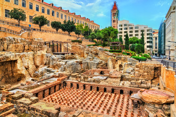 Ruins of the Roman Baths in Beirut, Lebanon - obrazy, fototapety, plakaty