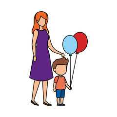 mother with son and balloon helium