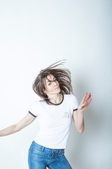 Fototapeta premium Portrait of beautiful dancing woman and happy