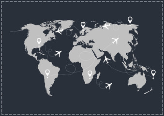World map plane tracks