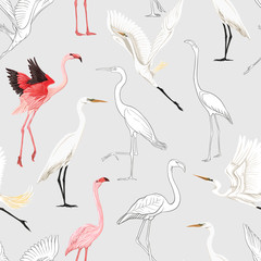 Obraz premium Seamless pattern, background with tropical birds