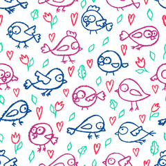 Cute little birds seamless pattern