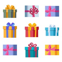 Set of nine Gift Boxes with bows.