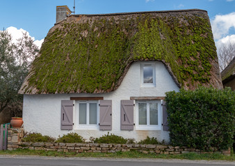 Fototapeta na wymiar Beautiful rural house with moss on the roof