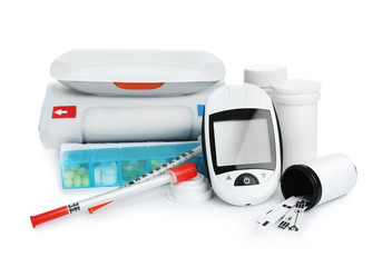Different medical objects on white background. Health care