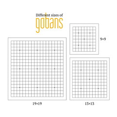 Vector illustration of empty gobans of different sizes