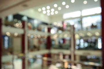 Blurred view of modern shopping mall interior