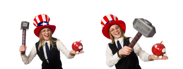 Woman wearing hat with american symbols