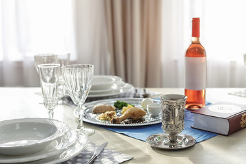Table served for Passover (Pesach) Seder indoors