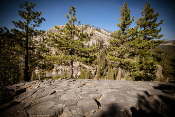 The top of Devils Postpile national monument on a sunny day