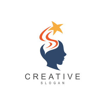 Smart Kid's Logo, Creative Brain Logo Design, People Head With Star Launch Logo, Imagine Logo Template