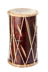 handmade wooden drum from india isolated on white