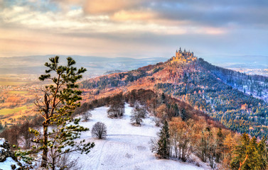 Winter view of Hohenzollern Castle, Germany - obrazy, fototapety, plakaty