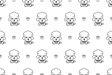 Vector cartoon character poodle dog seamless pattern for design.
