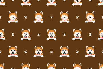 Vector cartoon character akita inu dog seamless pattern background for design.