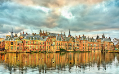 Binnenhof Palace at the Hofvijver lake in the Hague, the Netherlands