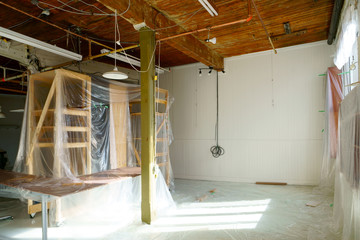 Empty space filled up with polythene, just moving in or moving out or ready for renovation.