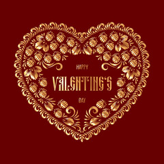 Heart-shaped frame in russian traditional style khokhloma painting. Design element for Valentines Day card