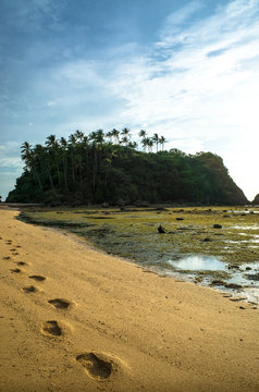 Footsteps on Binucot Beach at low tide - Tablas Island, Romblon - Philippines