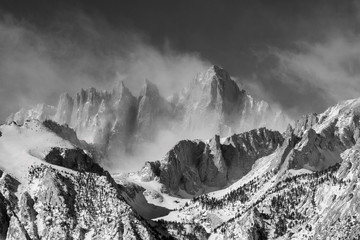 High Sierra mountains in winter