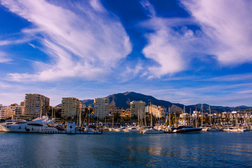 Fototapeta premium Port. Evening at the port. Estepona, Malaga, Andalusia, Spain. Picture taken – 10 February 2019.