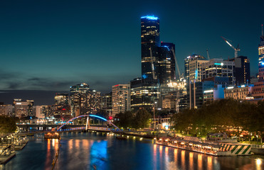 Melbourne Australia city  river and buildings at night