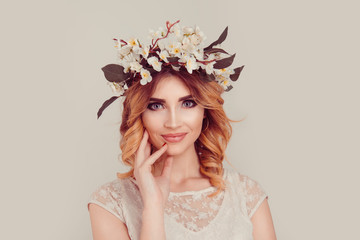 Beautiful young woman wearing floral headband