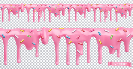 Doughnut glaze. Sweet cream. Seamless pattern. 3d realistic vector - obrazy, fototapety, plakaty
