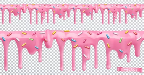 Fotobehang Doughnut glaze. Sweet cream. Seamless pattern. 3d realistic vector © Natis