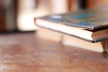 Closeup of books on table