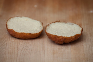 Doughnut cut in half