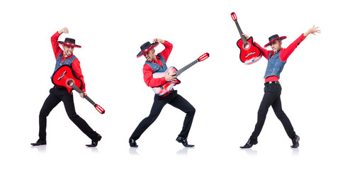 Guitar player isolated on the white