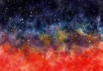 Star field in galaxy space with nebula, abstract watercolor digital art painting for texture background