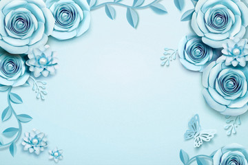 Blue paper flowers background