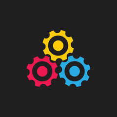cute three colorful cog dots machine symbol logo vector