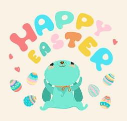 Easter illustration, Cute cartoon rabbit