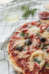 Top view of delicious italian pizza 