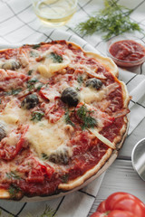 Top view of delicious italian pizza 