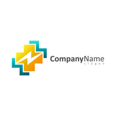 cross thunder logo vector, healthy cross logo with thunder, fast medical logo