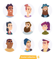 Cheerful people avatar collection. User faces. Trendy modern style. Flat Cartoon Character design