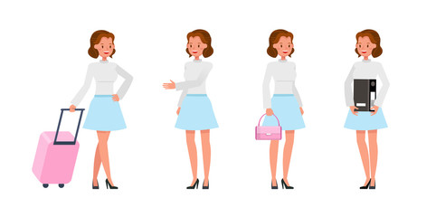 Fototapeta premium Business Woman showing different gestures character vector design.