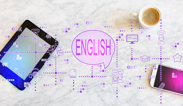 English with a tablet computer and smart phone