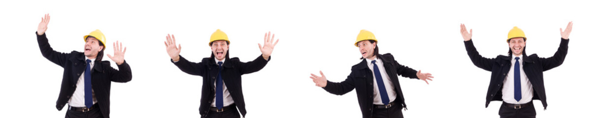 Young construction architect isolated on the white