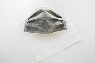 isolated carbon mask with tissue paper for pollution prevention for health