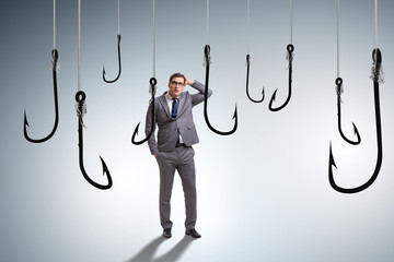 Businessman being tempted to bite the bait