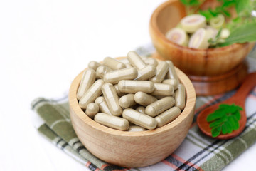 Herbal medicine in capsules for healthy eating in good living life 