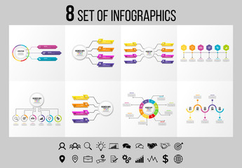Set 8 Of Infographics Elements Vector Design Template. Business Data Visualization Infographics Timeline with Marketing Icons most useful can be used for workflow, presentation, diagrams, reports