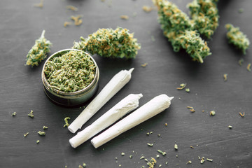 Joint weed Macro of cannabis buds marijuana with trichomes