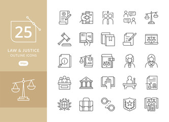 Law and Justice icons. Law and justice icon set suitable for info graphics, websites and print media. Modern thin line icons of law and lawyer service