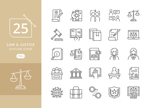 Law and Justice icons. Law and justice icon set suitable for info graphics, websites and print media. Modern thin line icons of law and lawyer service